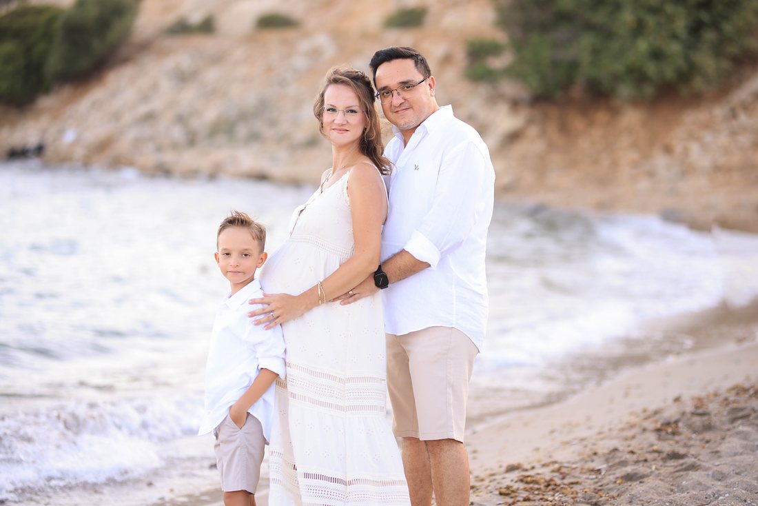 Family on the beach at golden hour — outdoor photoshoot Dubai
